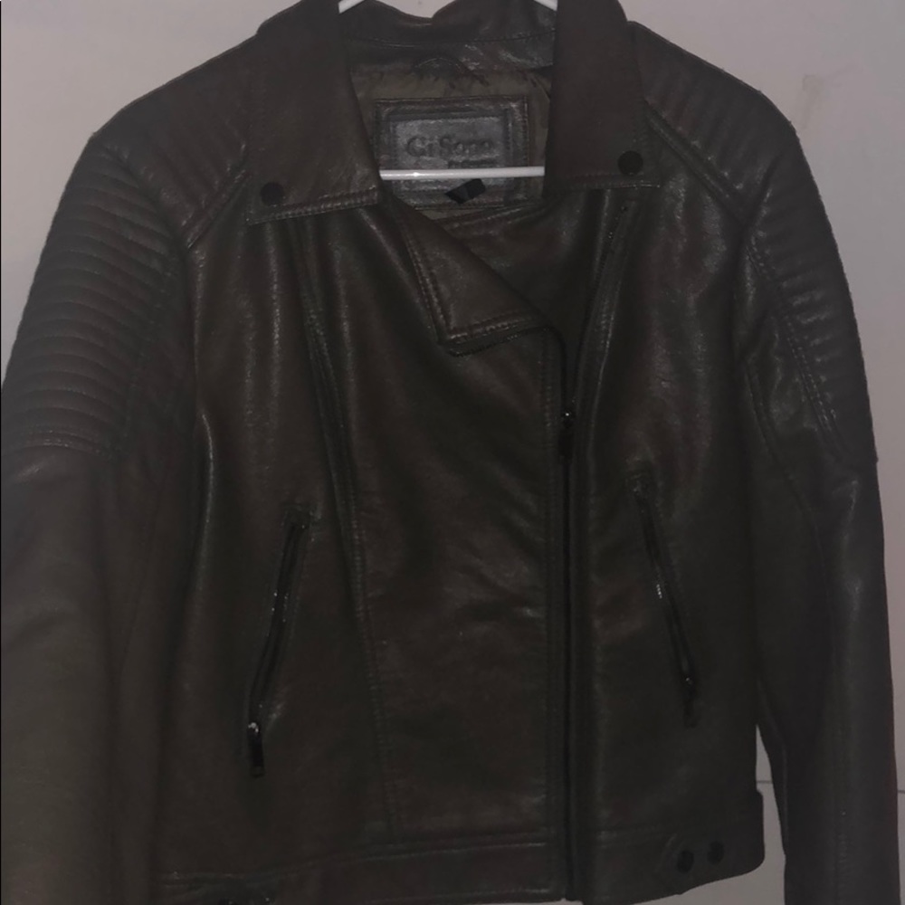 ARMY GREEN FAUX LEATHER JACKET